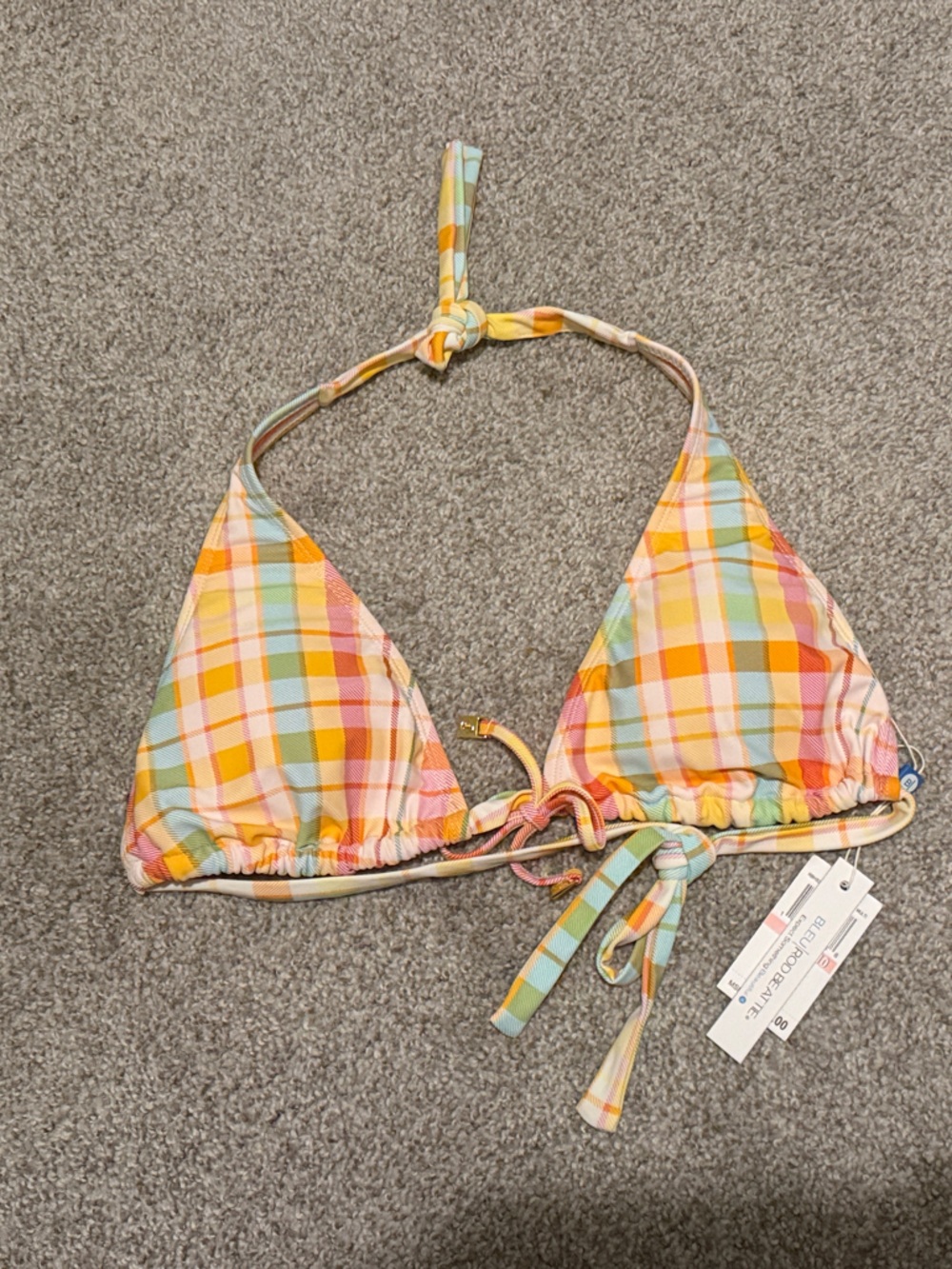 NWT Bleu Rod Beattie Hip to be Square Plaid String Bikini Top Sz 10